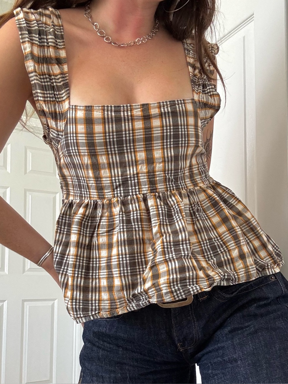 Afends Plaid Babydoll Top